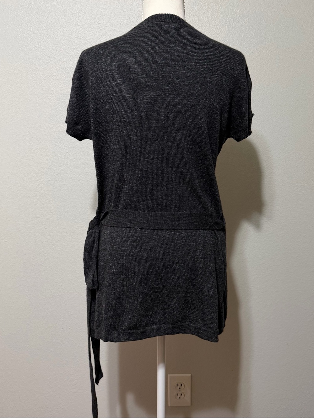 BCBGMaxAzria Charcoal Black Short-Sleeve Wrap Tunic with Side Tie - Picture 3 of 12